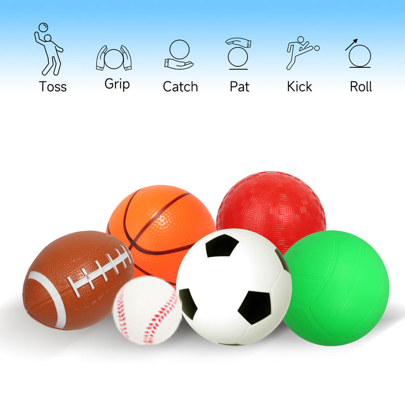 Set of 6 Mini Soft Sports Balls Set with Pump & Mesh Ball Bag