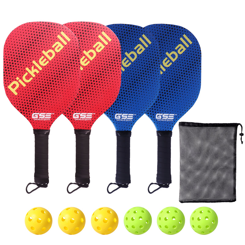 Lightweight Pickleball Rackets, Hardwood Pickleball Paddle Set (4 Paddles & 6 Balls)