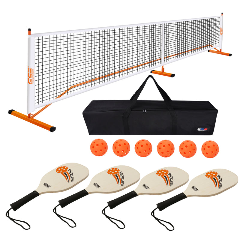 Orange Pickleball Complete Net Set with Pickleball Net, Paddles, Pickleballs