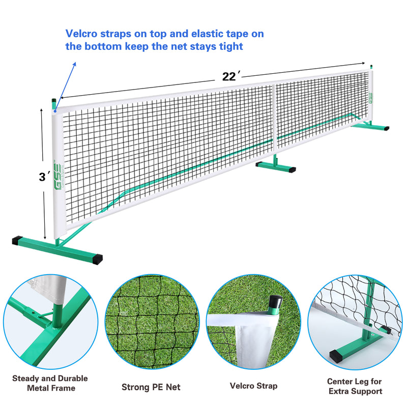 Green Pickleball Complete Net Set with Pickleball Net, Paddles, Pickleballs