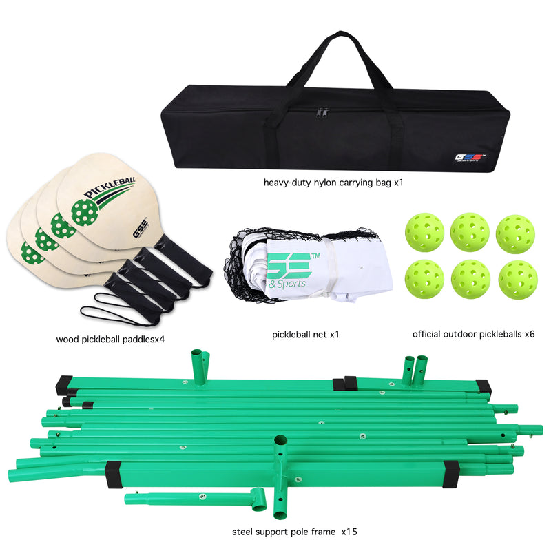 Professional Portable Pickleball Complete Net Set with Professional Pickleball Net, 4 Pickleball Paddles, 6 Pickleballs, Carrying Bag for clubs, community centers - Orange/Green