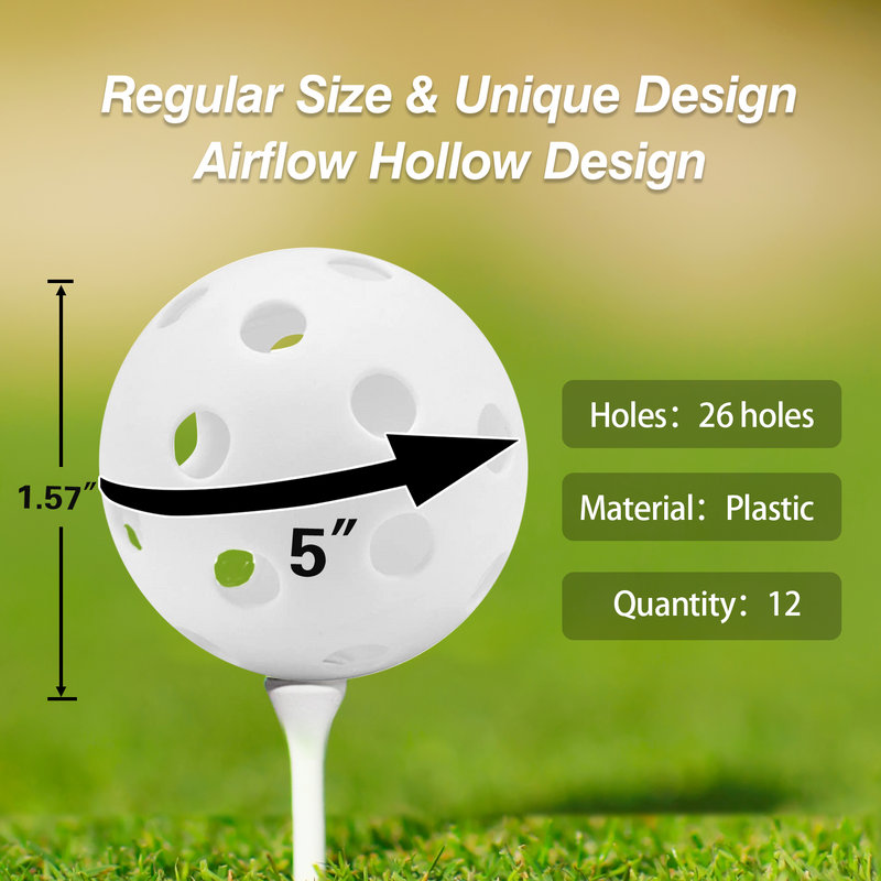 12-Pack Plastic Practice Golf Balls of Airflow Hollow,Training Golf Balls for Swing Practice - 5 Colors