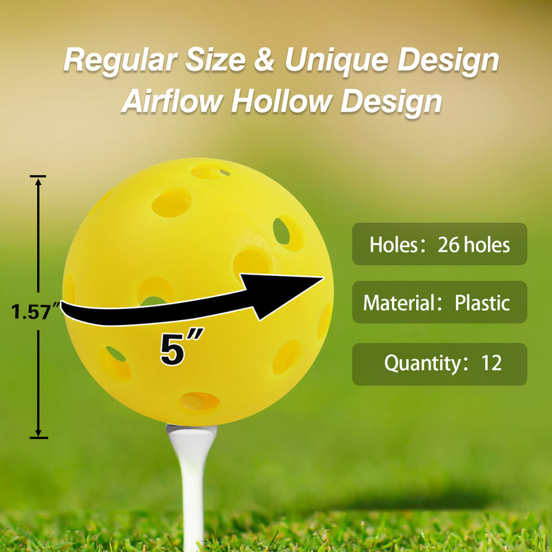 12-Pack Airflow Hollow Plastic Practice Golf Balls (5 Colors)