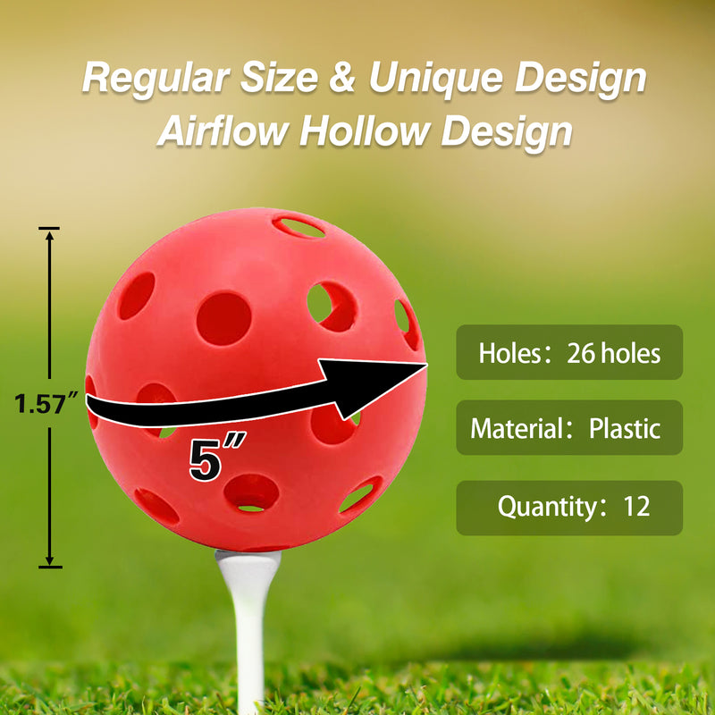 12-Pack of Plastic Hollow Practice Training Regular Size Golf Balls for Home, Backyards, Indoor simulators and Golf Range Practice,Training Aids - 5 Colors