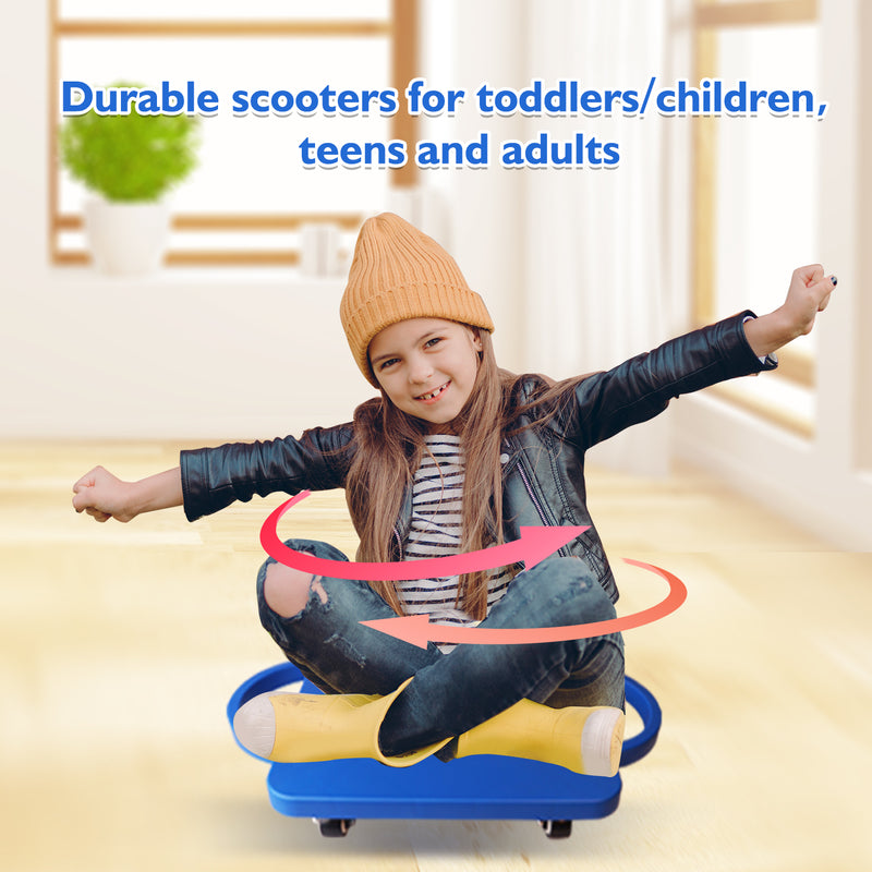 Plastic Scooter Board Gym Floor Board Indoor Sport Equipment Sitting Scooter Board with Handles for Kid,Child,Teenagers - 6 Pack Multi Color