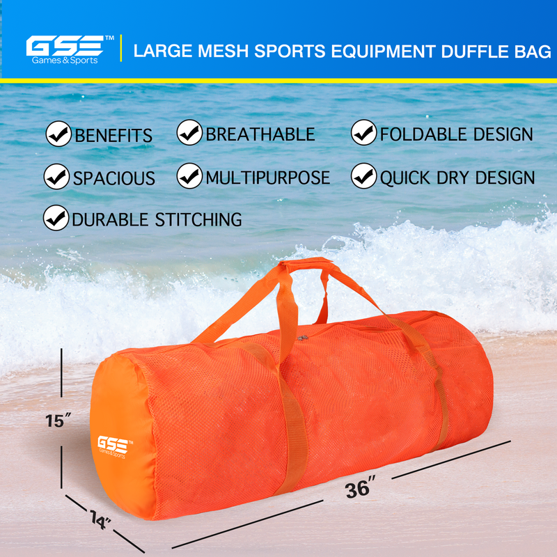 Large Mesh Zipper Sports Equipment Portable Duffel Bag Scuba Bag for Sport Balls, Team Practice, Swimming Gear, Diving, Rafting, Water Sports - 7 Colors