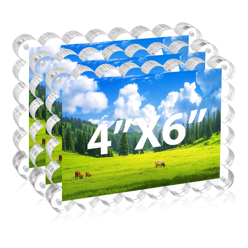 4x6 Inches Magnetic Double Sided Acrylic Picture Frames, 10+10MM Thickness Scalloped Photo Frames