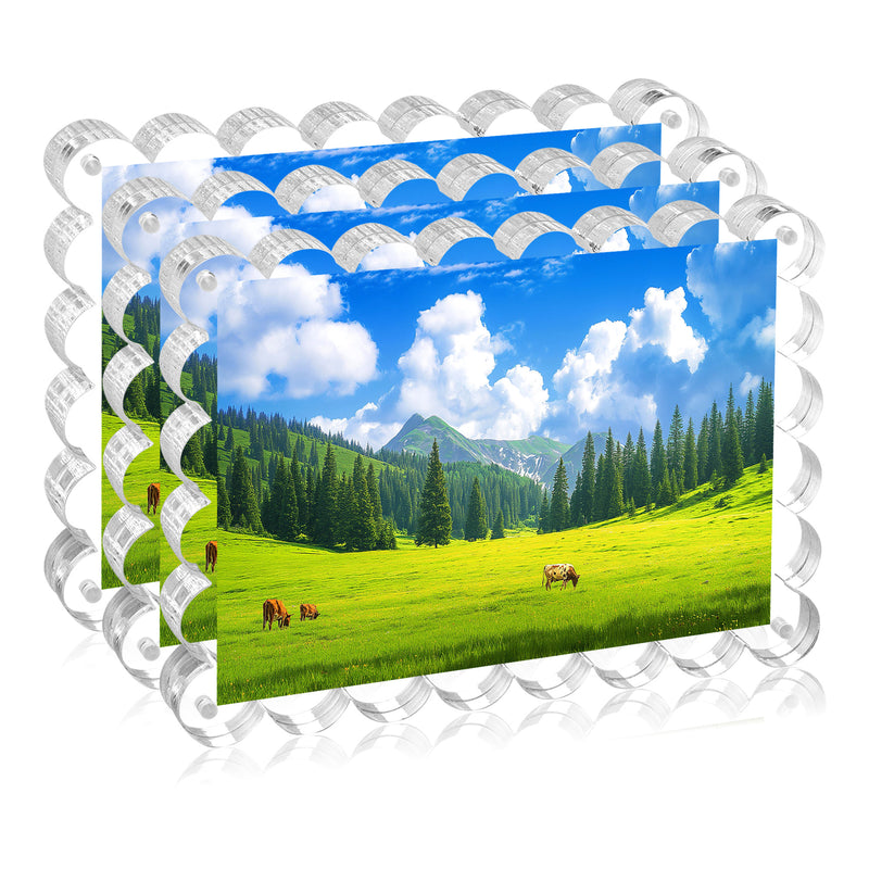 4x6 Inches Magnetic Double Sided Acrylic Picture Frames, 10+10MM Thickness Scalloped Photo Frames