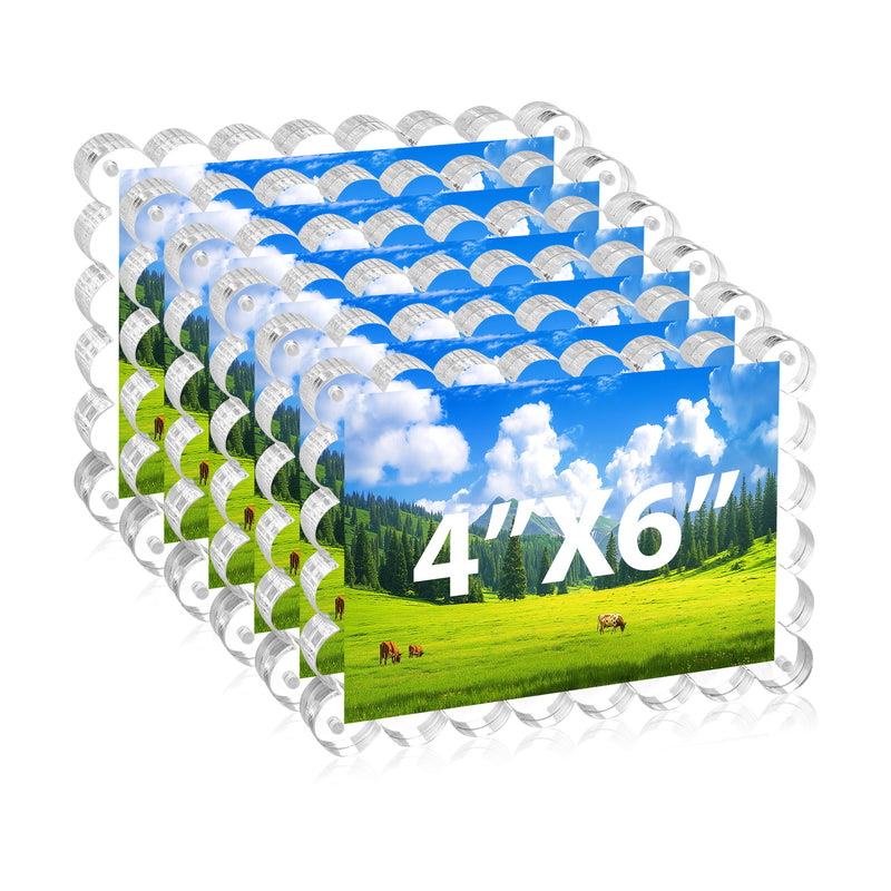 4x6 Inches Magnetic Double Sided Acrylic Picture Frames, 10+10MM Thickness Scalloped Photo Frames