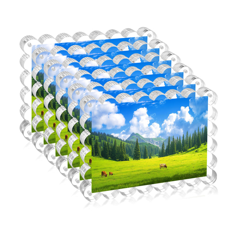 4x6 Inches Magnetic Double Sided Acrylic Picture Frames, 10+10MM Thickness Scalloped Photo Frames