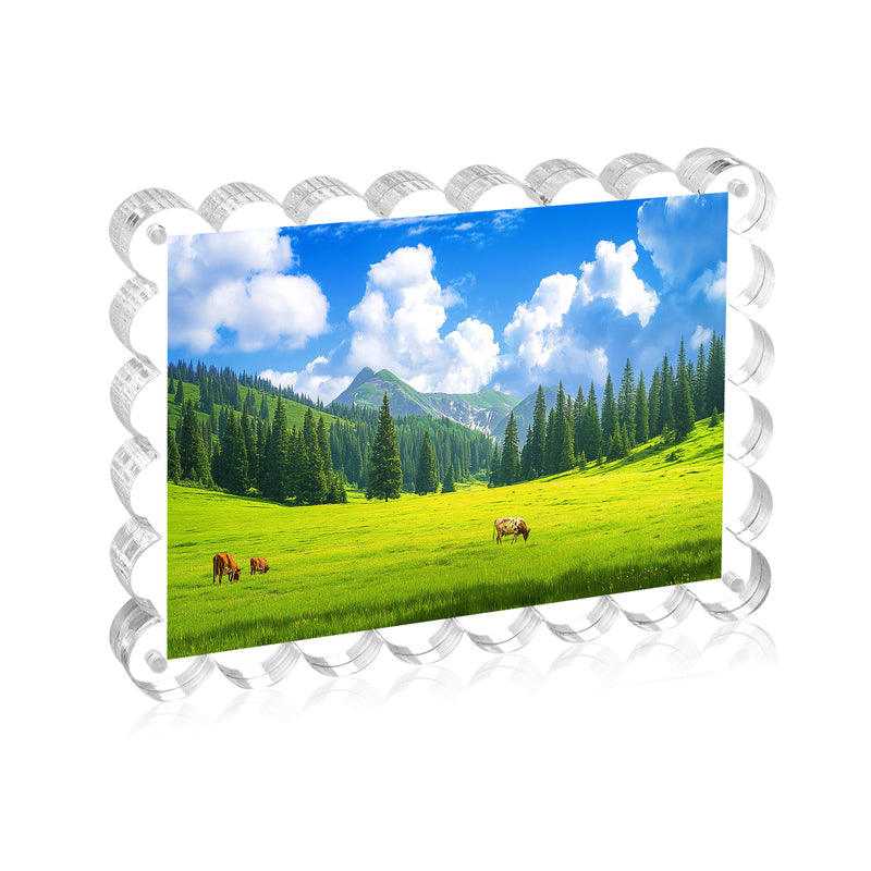 4x6 Inches Magnetic Double Sided Acrylic Picture Frames, 10+10MM Thickness Scalloped Photo Frames