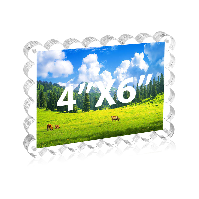 4x6 Inches Magnetic Double Sided Acrylic Picture Frames, 10+10MM Thickness Scalloped Photo Frames