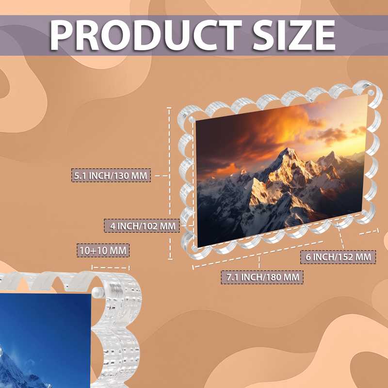 4x6 Inches Magnetic Double Sided Acrylic Picture Frames, 10+10MM Thickness Scalloped Photo Frames