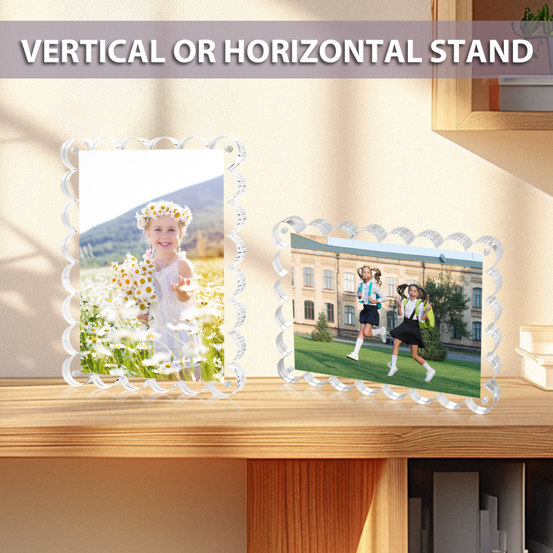 4x6 Inches Magnetic Double Sided Acrylic Picture Frames, 10+10MM Thickness Scalloped Photo Frames