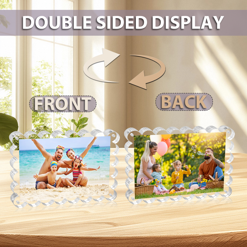 4x6 Inches Magnetic Double Sided Acrylic Picture Frames, 10+10MM Thickness Scalloped Photo Frames