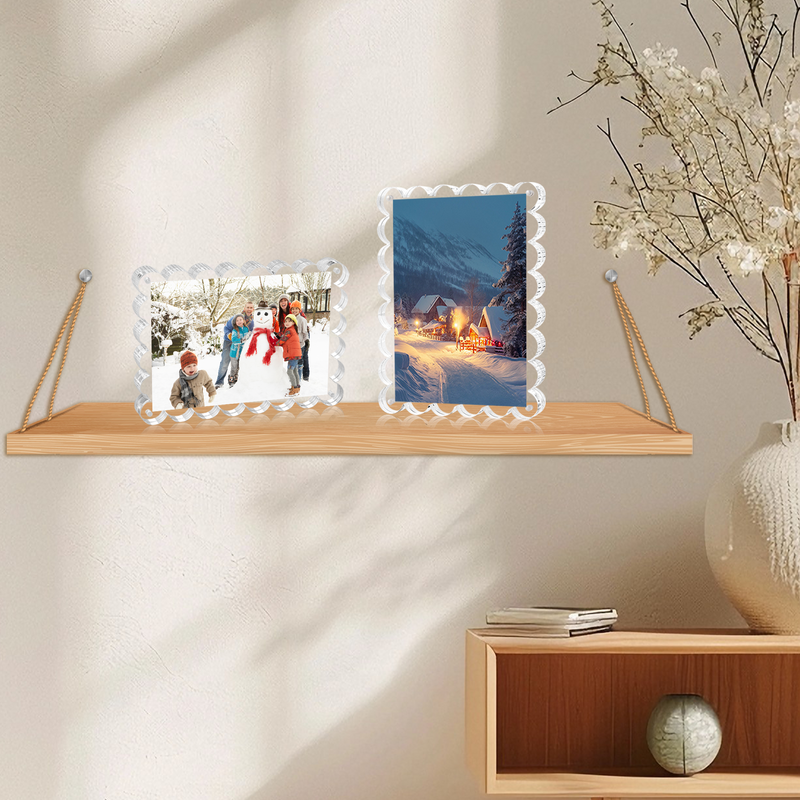 4x6 Inches Magnetic Double Sided Acrylic Picture Frames, 10+10MM Thickness Scalloped Photo Frames