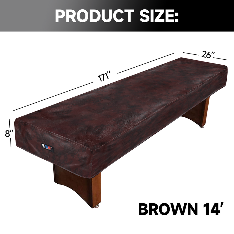 9'/12'/14'/16' Heavy Duty Waterproof Leatherette Shuffleboard Table Cover for Pets Scratching, Dust, Spill Protection (Brown/Black)