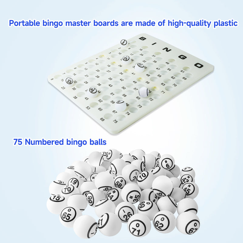 Large Bingo Game Set with 13" Bingo Cage and 1.5" Ping Pong Size Bingo Balls, Plastic Master Board (Wood Base)