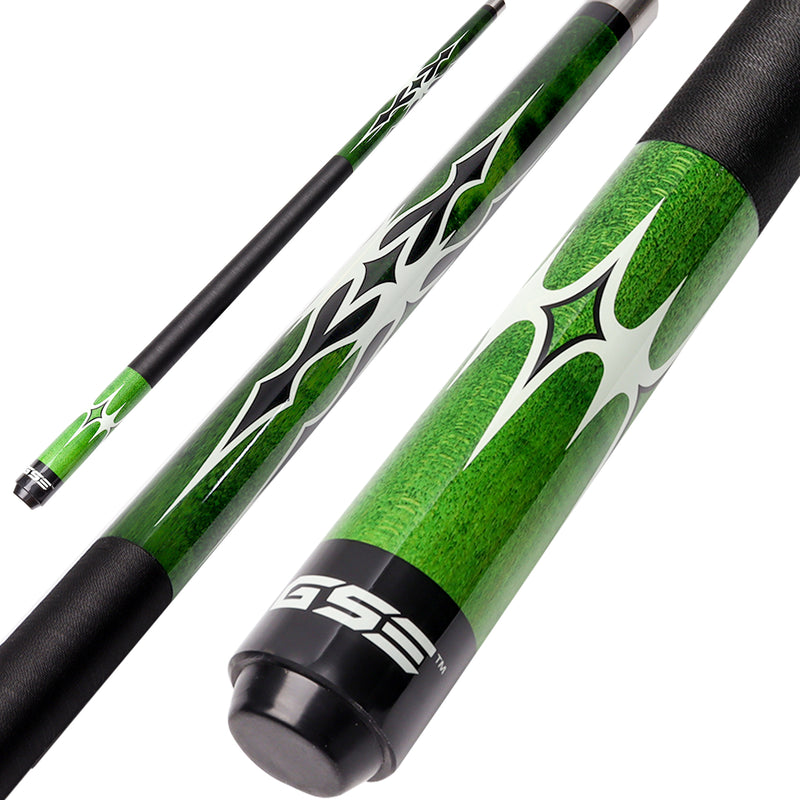 58" 2-Piece Canadian Maple Portable Carrying Billiard Pool Cue Stick for Practice and Commerical Use (Green,18-21oz)