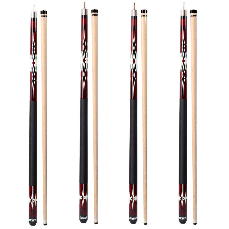 Set of 4 58" Canadian Maple Hardwood Billiard Pool Cue Sticks (Red)