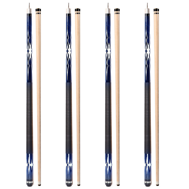Set of 4 58" Canadian Maple Hardwood Billiard Pool Cue Sticks (Blue)