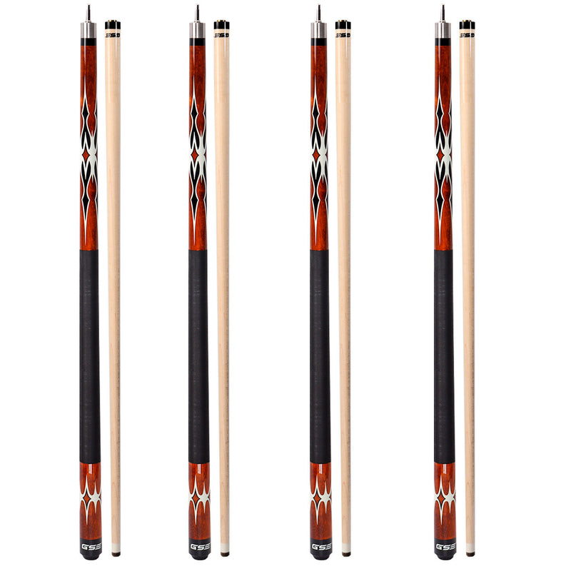 Set of 4 58" 18/19/20/21oz Canadian Maple Hardwood Billiard Pool Cue Sticks for Commercial, Bar and House  4 Colors
