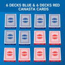 12-Deck Canasta Cards with Point Values (6 Blue & 6 Red)