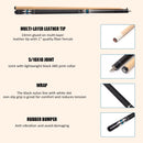 Set of 4 58" Hardwood Maple Detachable Billiard Pool Cue Stick Set - Black