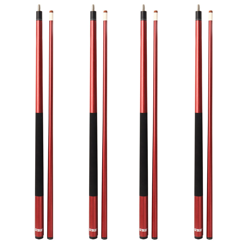 Set of 4 58" Matte Red Fiberglass Graphite Composite Detachable Billiard Pool Cue Sticks