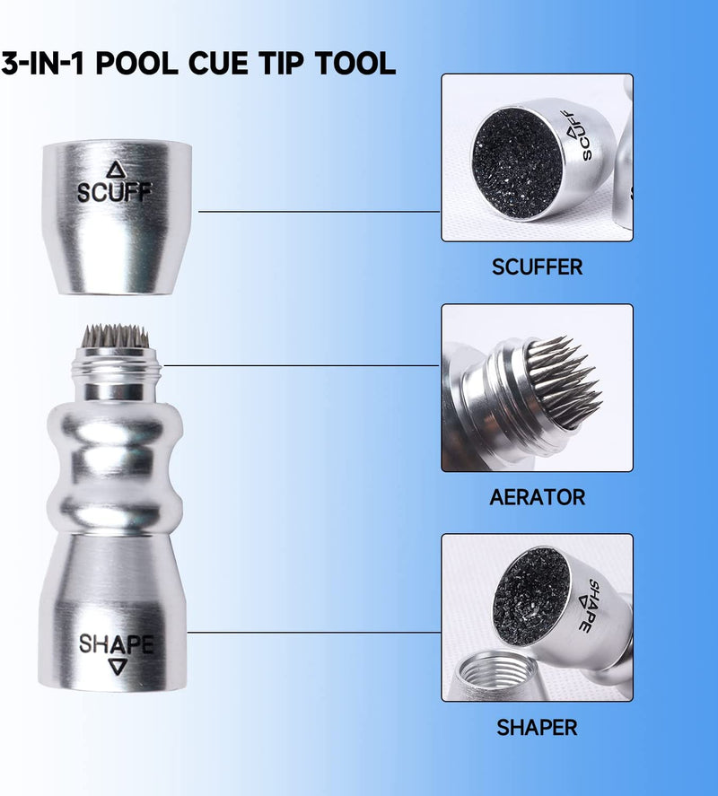3-in-1 Pool Cue Tip Billiard Cue Stick Tool Accessory Includes Shaper, Scuffer, Aerator