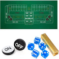Casino Craps Tabletop Game Set with 36"x72" Craps Layout Felt,5 Blue Matching Serial Number Casino Dice and 3" Craps On/Off Puck Button - 5 Colors