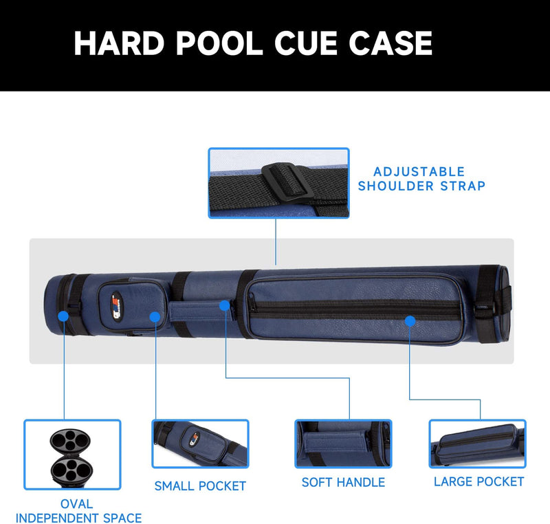 2x2 Hard Oval Billiard Pool Cue Stick Carrying Case with Cue Accessories Bag (5 Colors Available)