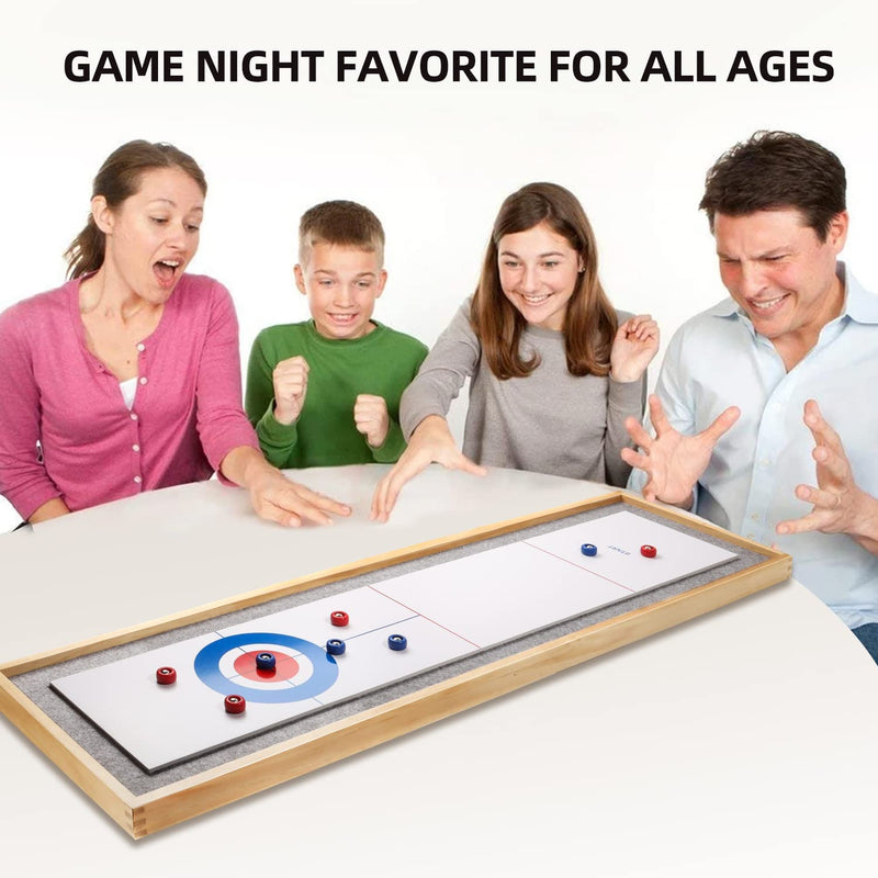 2-in-1 Solid Wood Mini Shuffleboard and Curling Tabletop Game Board Set with 8 Rollers Gifts