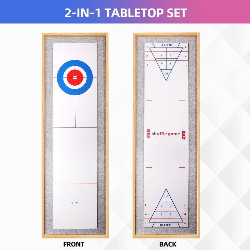 2-in-1 Mini Shuffleboard and Curling Tabletop Game Board Set