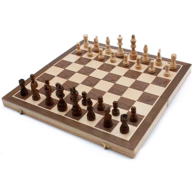 15" Folding Wooden Chess Board Game Set with 32 Chessmen and Storage Box for Kids and Adults