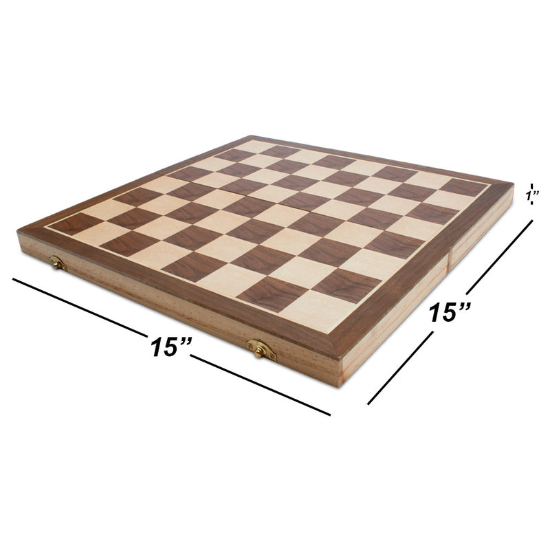 15" Magnetic Folding Wooden Chess Board Game Set with 32 Chessmen and Storage Box for Kids and Adults