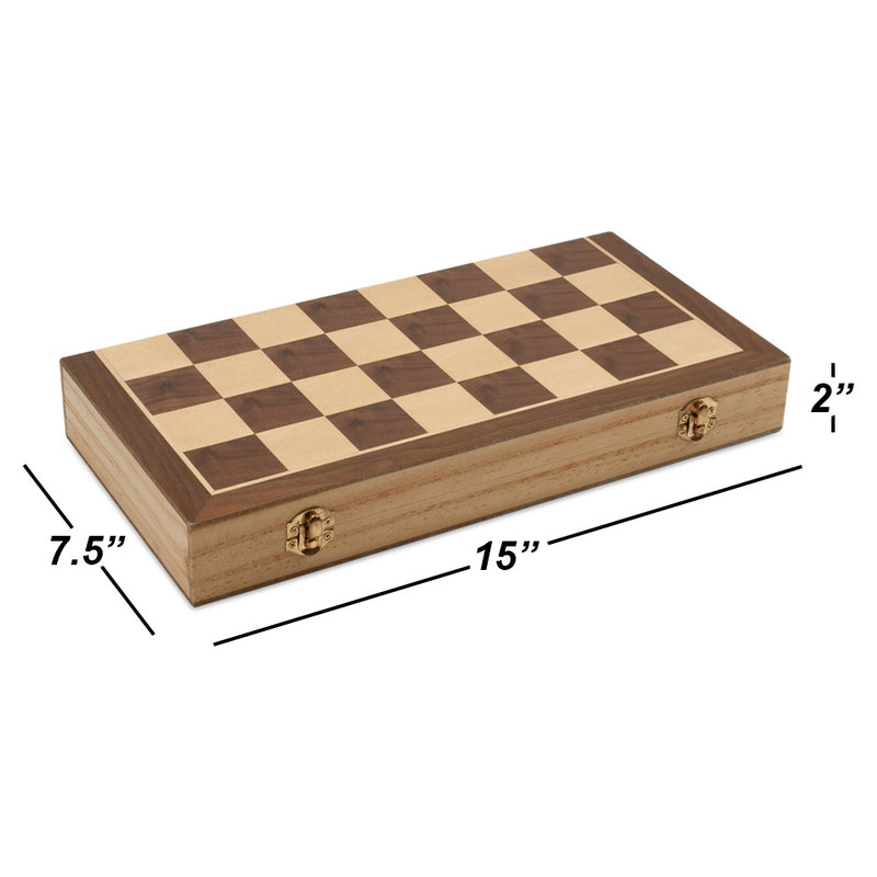 Folding Wooden Chess Set Rules Cards Storage Family Board Game for Adults  Kids