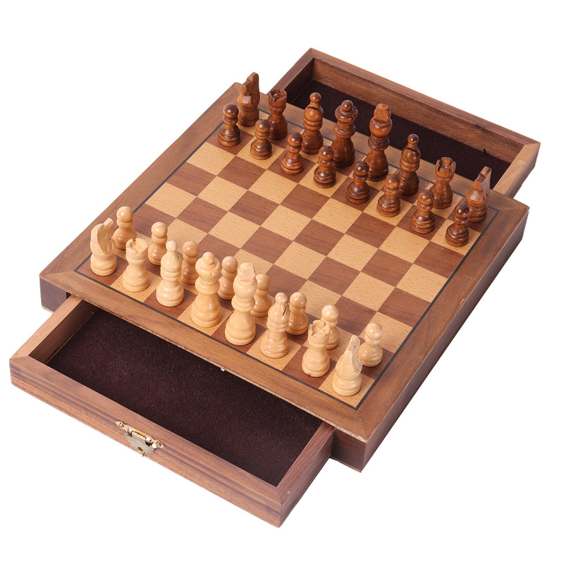 10" Portable Magnetic Wooden Chess Board Game Set