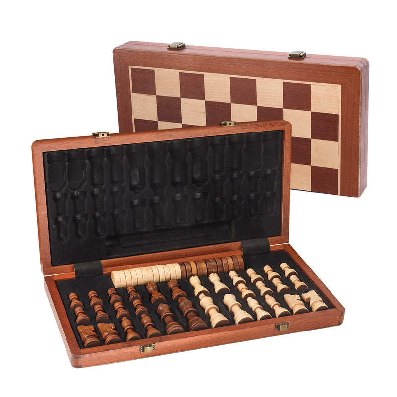 2-in-1 Folding Wooden Chess, Checkers Board Game Combo Set with 32 Chessman and 30 Pieces Checkers