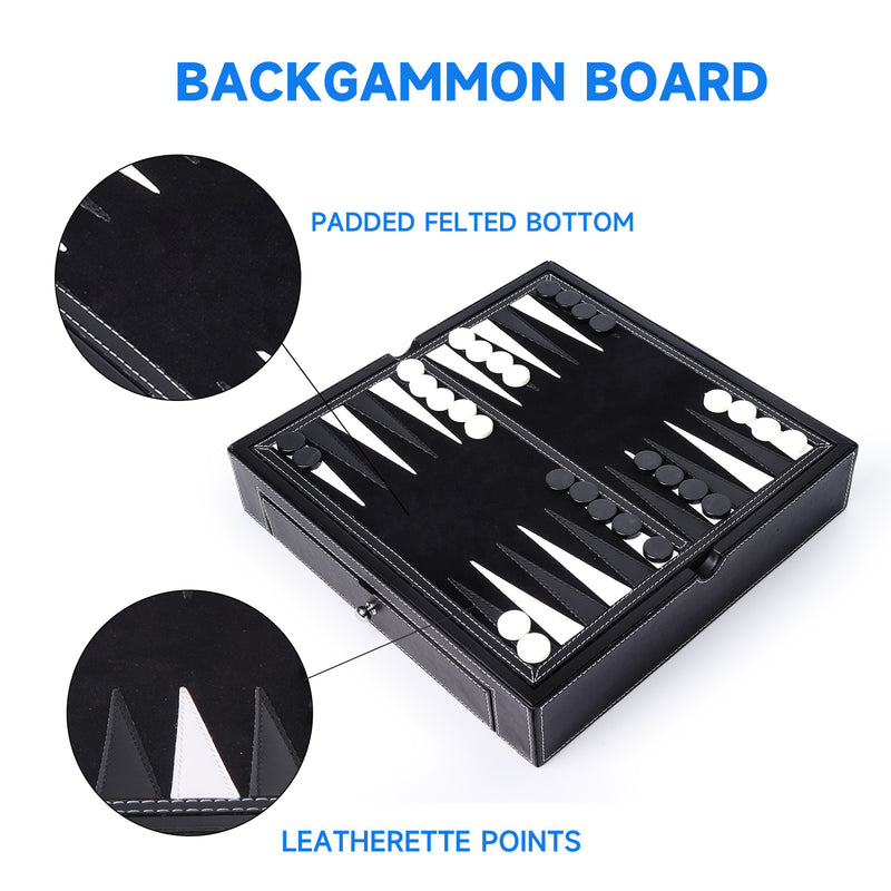 5-in-1 Leather Chess, Checkers, Backgammon, Poker Dice and Chinese Checkers Board Game Combo Set
