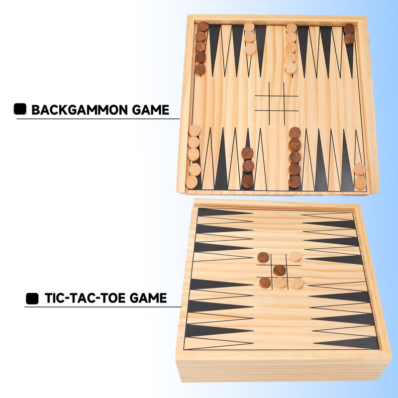 9-in-1 Wooden Chess, Checkers, Backgammon, Chinese Checkers, Dominoes, Tic-Tac-Toe, Ludo, Playing Card & Poker Dice Game Combo Set