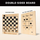 2-in-1  Reversible Natural Wood Checkers & Tic-Tac-Toe Board Game Combo Set