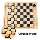 2-in-1  Reversible Natural Wood Checkers & Tic-Tac-Toe Board Game Combo Set