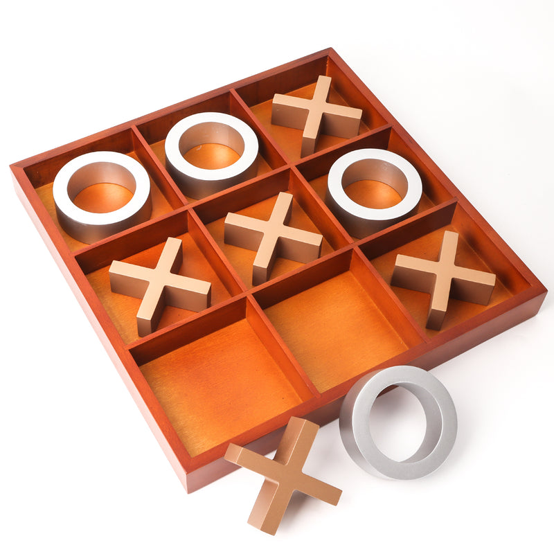 14" Wooden Tic-Tac-Toe Game Set Classic Family Board Game Home Décor Play at Park, Office, Home