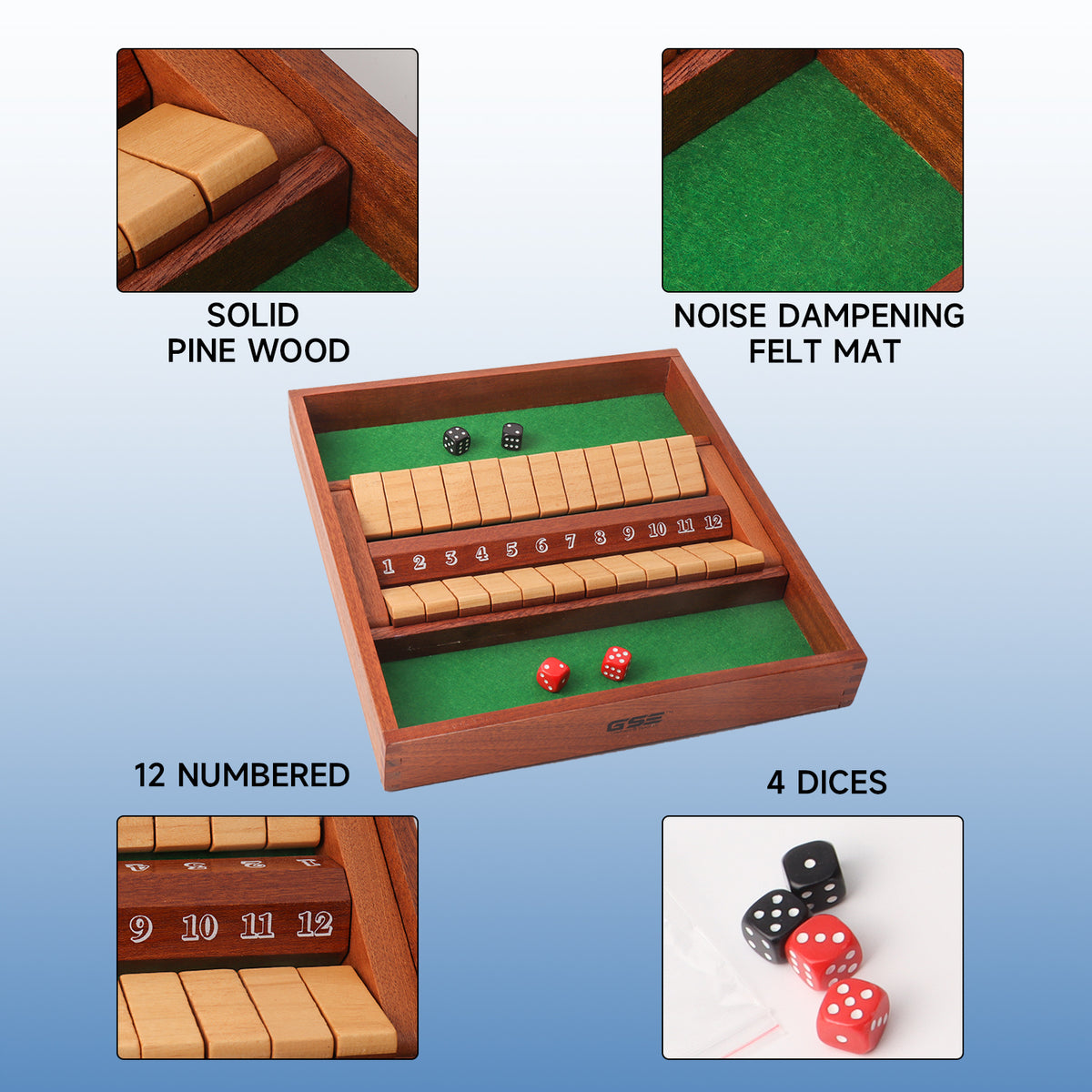 GSE Games & Sports Expert 2-Player Wooden Shut The Box Board Game Classic Tabletop Pub Board Dice Game with Dices GSE Games & Sports Expert 2-Player Wooden Shut The Box Board Game Classic Tabletop Pub Board Dice Game with Dices