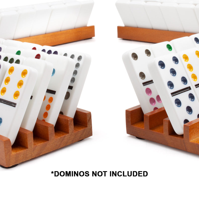 10" Mexican Train Dominoes Games Wooden Domino Racks Trays Holders for Mexican Train, Chicken Foot,Other Domino Games (Set of 4)