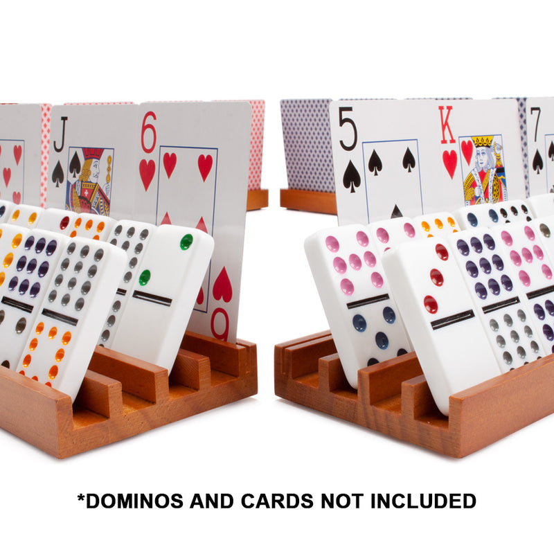13.75" Domino & Playing Card Racks Set of 4, Wooden Domino and Playing Cards Trays Holders Organizer
