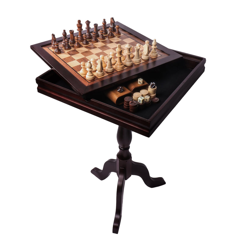 3-in-1 Solid Wood Chess Checkers Backgammon Board Game Tabletop Combo Set with Game Table