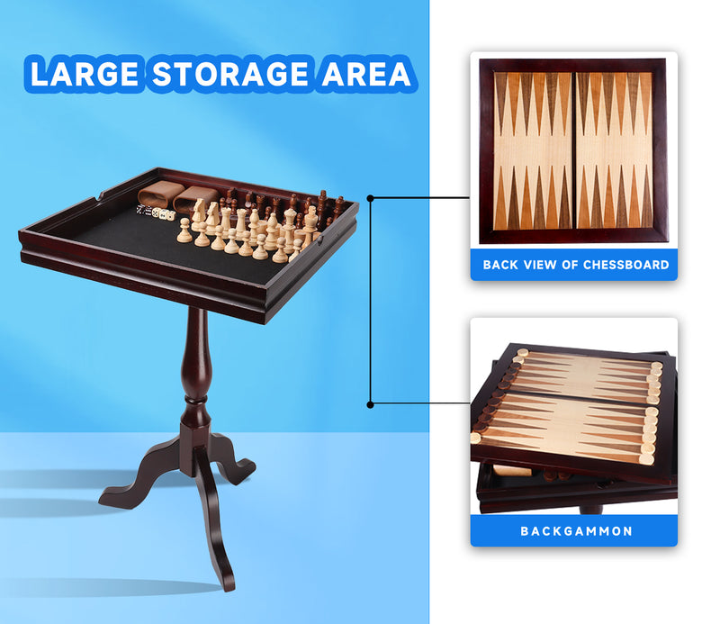 3-in-1 Solid Wood Chess Checkers Backgammon Board Game Tabletop Combo Set with Game Table