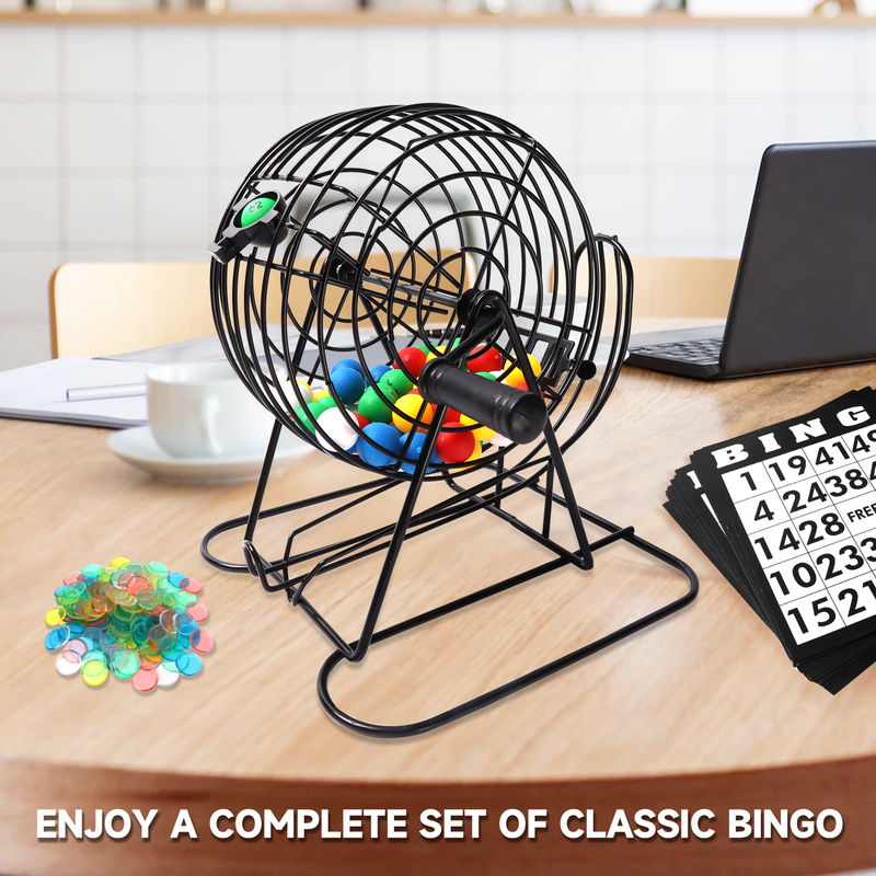 Bingo Game Set with Bingo Cage and Calling Master Board, 75 Bingo Balls, 150 Chips, 18 Bingo Cards